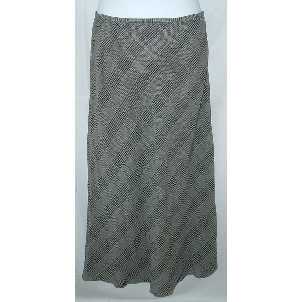 Black & Gray Glen Plaid Sz 12 Church Office Side Zip Maxi Skirt LIZ CLAIBORNE